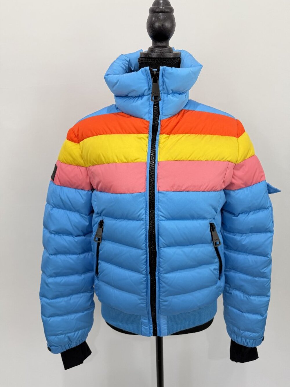 SAM. NEW YORK Down Sky Blue Stripe Puffer Bomber Jacket M NWT